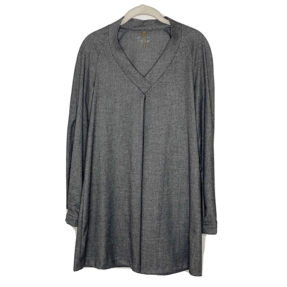 COP COPINE France Gray Chat Robe Pleated V Neck Tunic Long Sleeve Top 36 Small